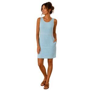 Anthropologie Tempo Paris Linen Shift Dress Blue Embroidered Italian Coastal S